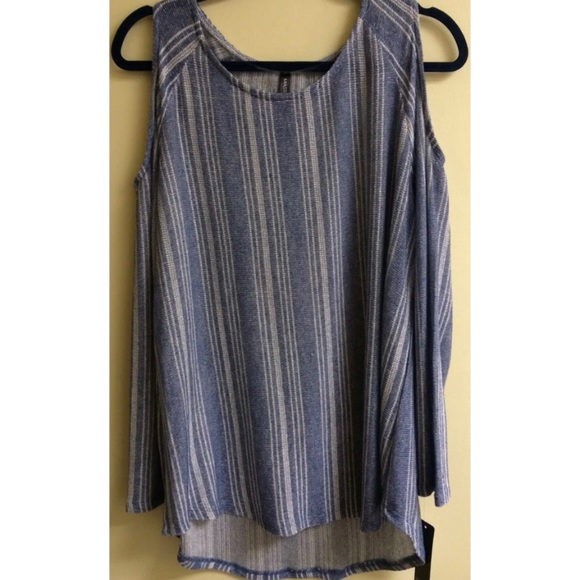 Massini 1X Cold Shoulder Blue Striped Long Sleeve Tunic Top NWT - Picture 3 of 4